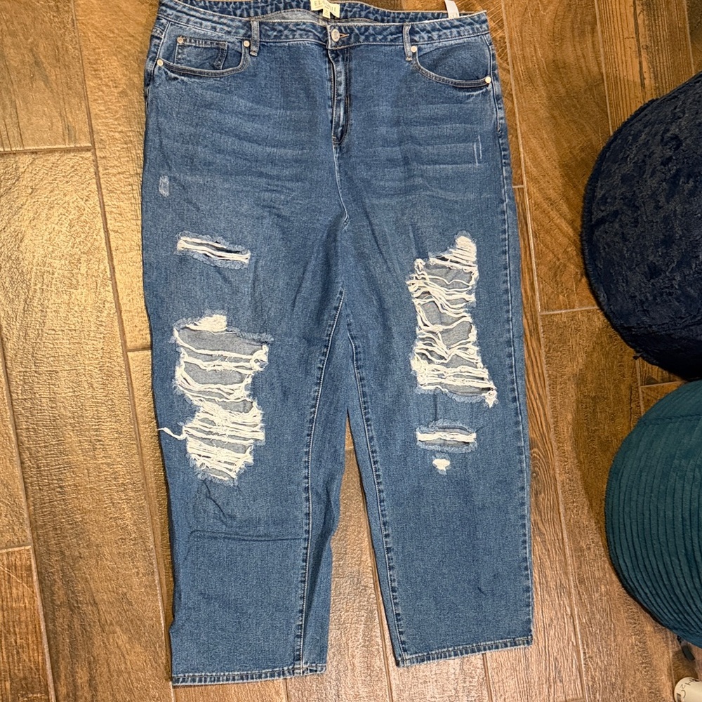 Eloquii Blue Distressed Flare Jeans